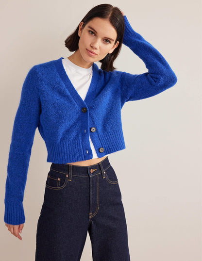 Kurz geschnittener Cardigan mit V-Ausschnitt-Gipfelblau-1