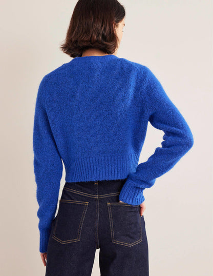Kurz geschnittener Cardigan mit V-Ausschnitt-Gipfelblau-3