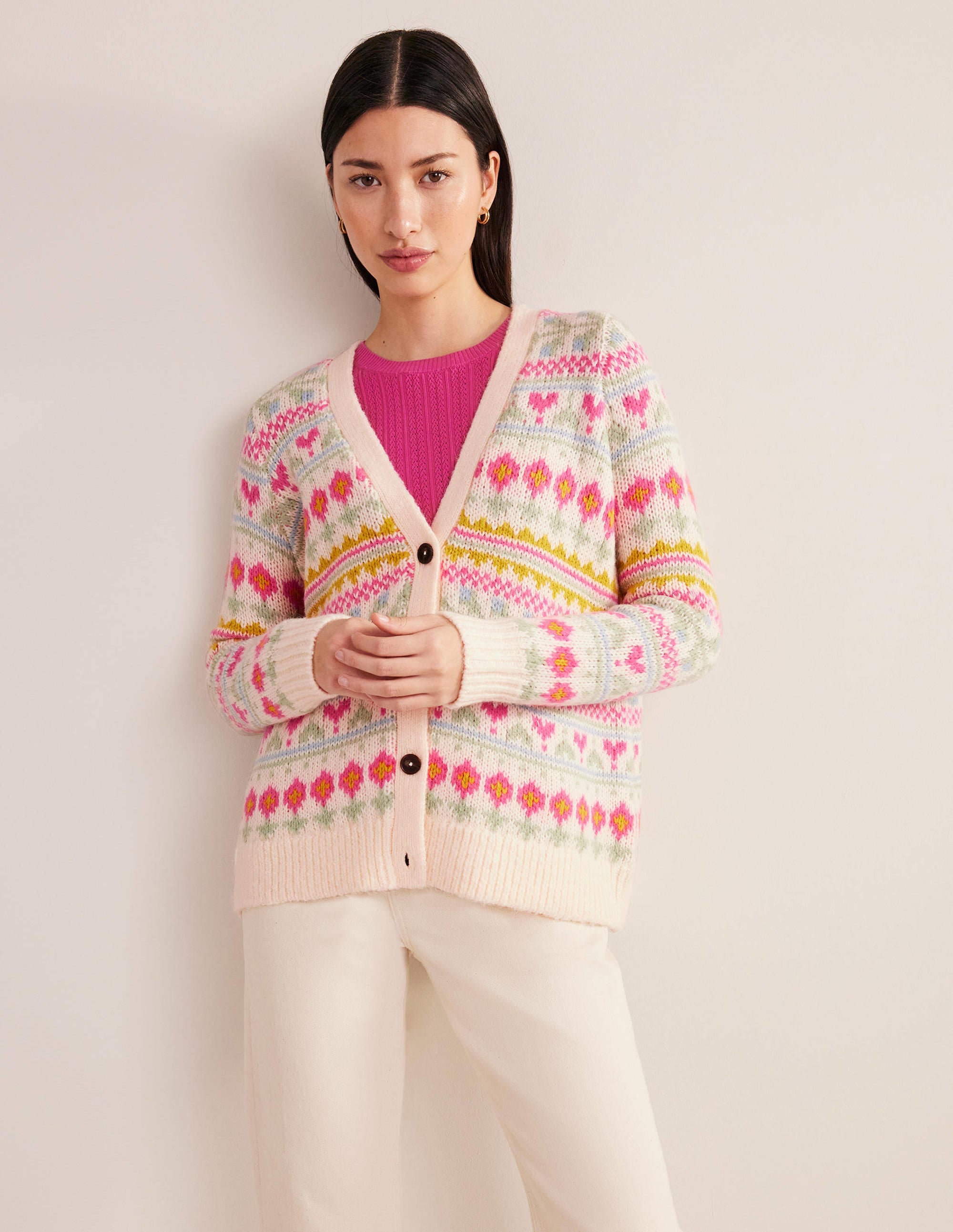 Flauschiger Fair-Isle-Cardigan-Naturweiß/Bunt, Fair-Isle-Muster - Image 1