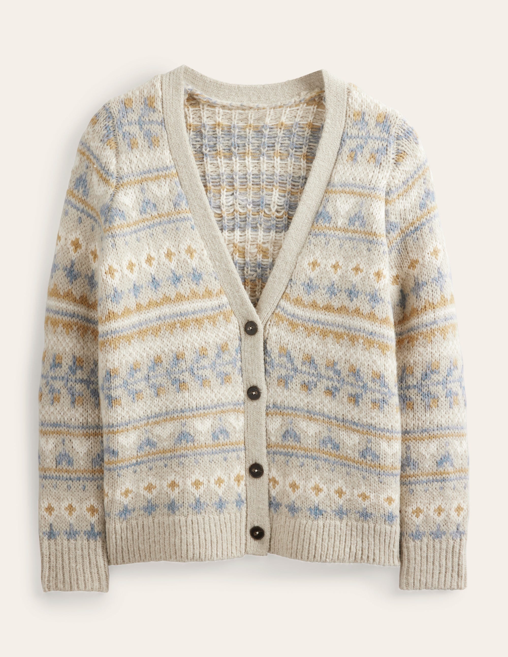 Fluffy Fair Isle Cardigan-Oatmeal Melange Fairisle - Image 6
