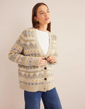 Fluffy Fair Isle Cardigan-Oatmeal Melange Fairisle