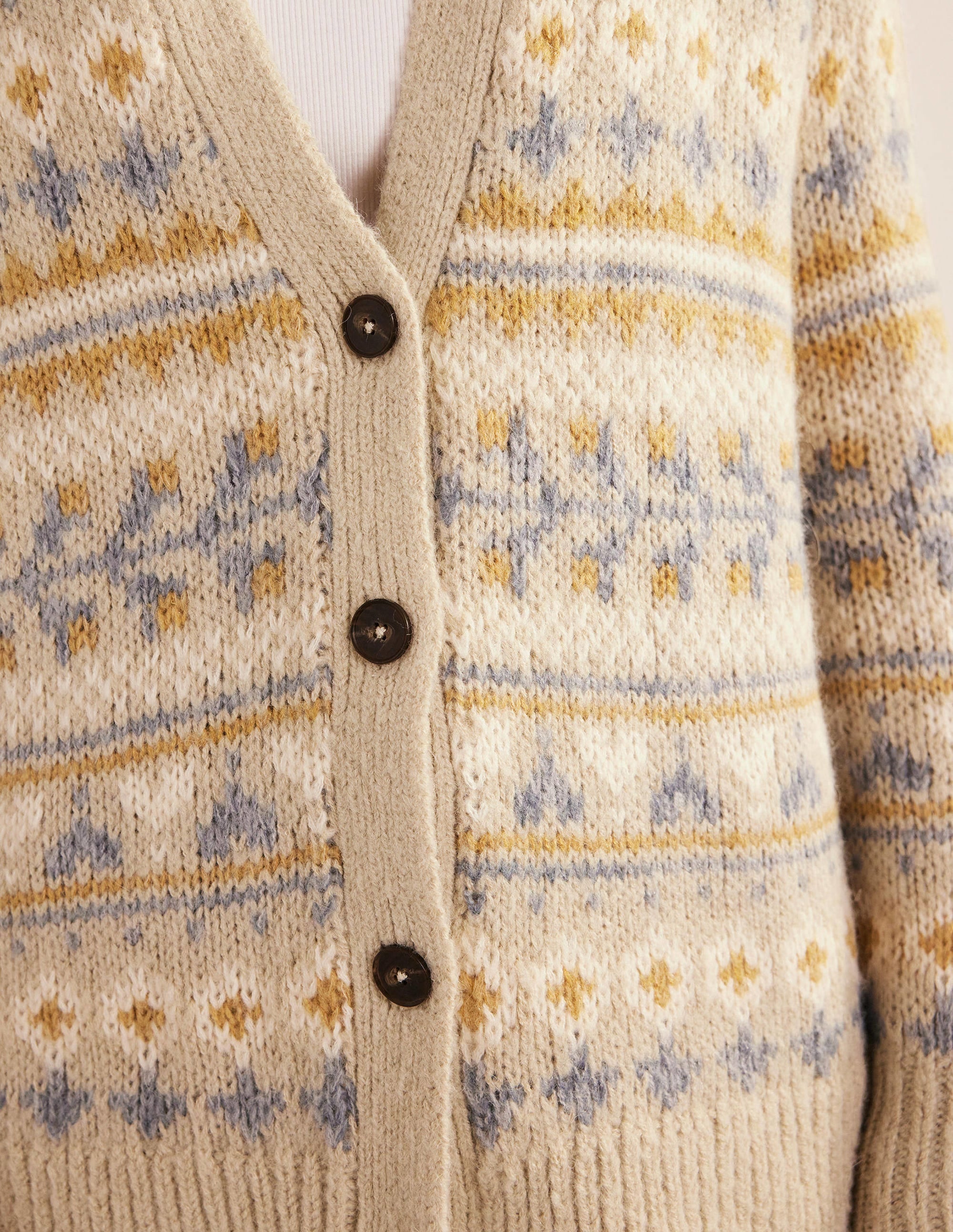 Fluffy Fair Isle Cardigan-Oatmeal Melange Fairisle - Image 2