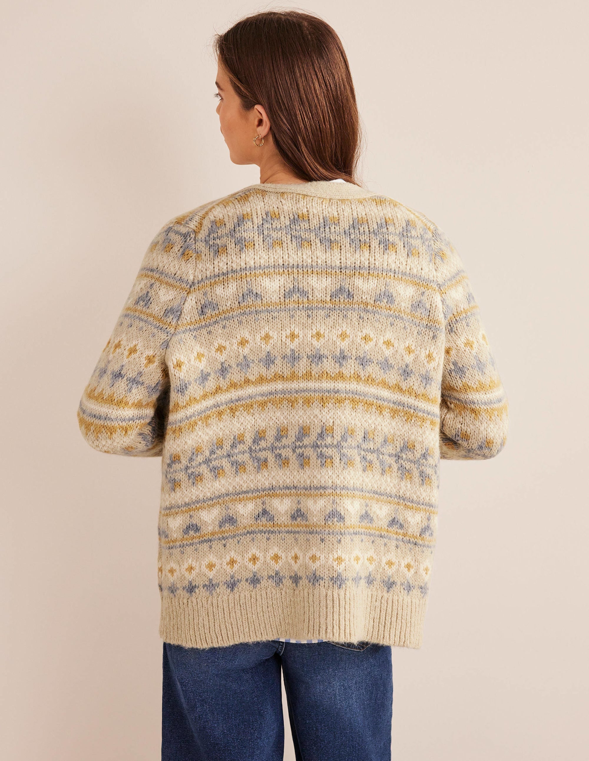 Fluffy Fair Isle Cardigan-Oatmeal Melange Fairisle - Image 3