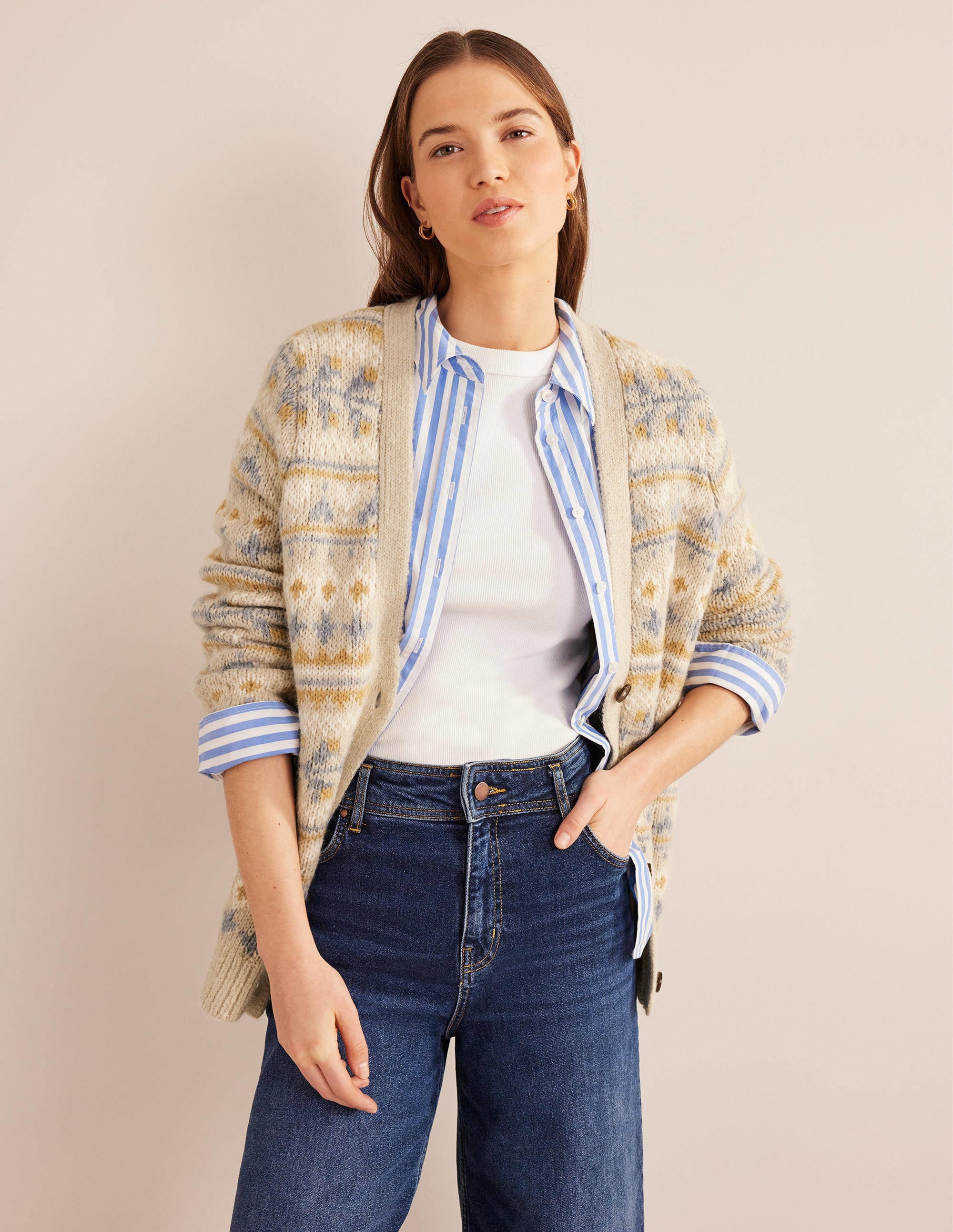 Fluffy Fair Isle Cardigan-Oatmeal Melange Fairisle - Image 5