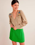 Gilet floral brodé-Motif floral chinchilla chiné
