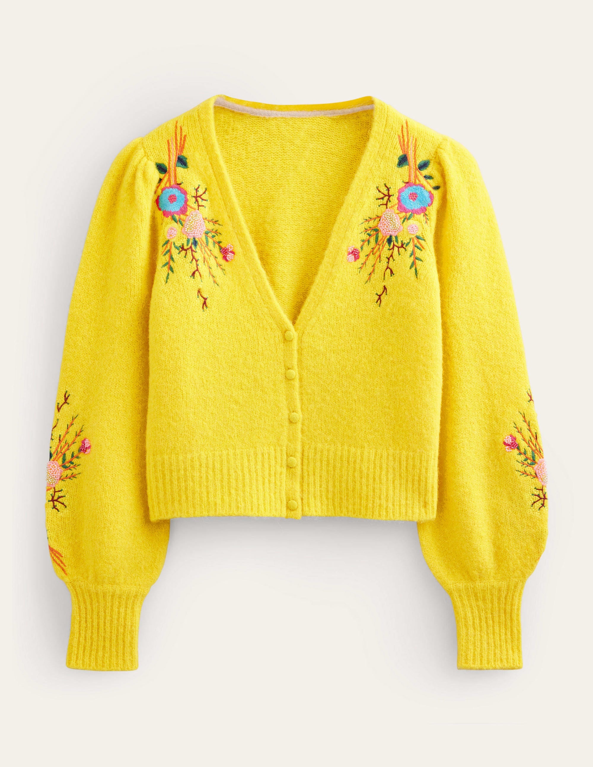 Blumiger Cardigan mit Stickerei-Maisgelb, Filigranes Blumenmuster - Image 6