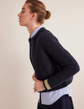 Strukturierter Grobstrick-Cardigan-Navy, Gold