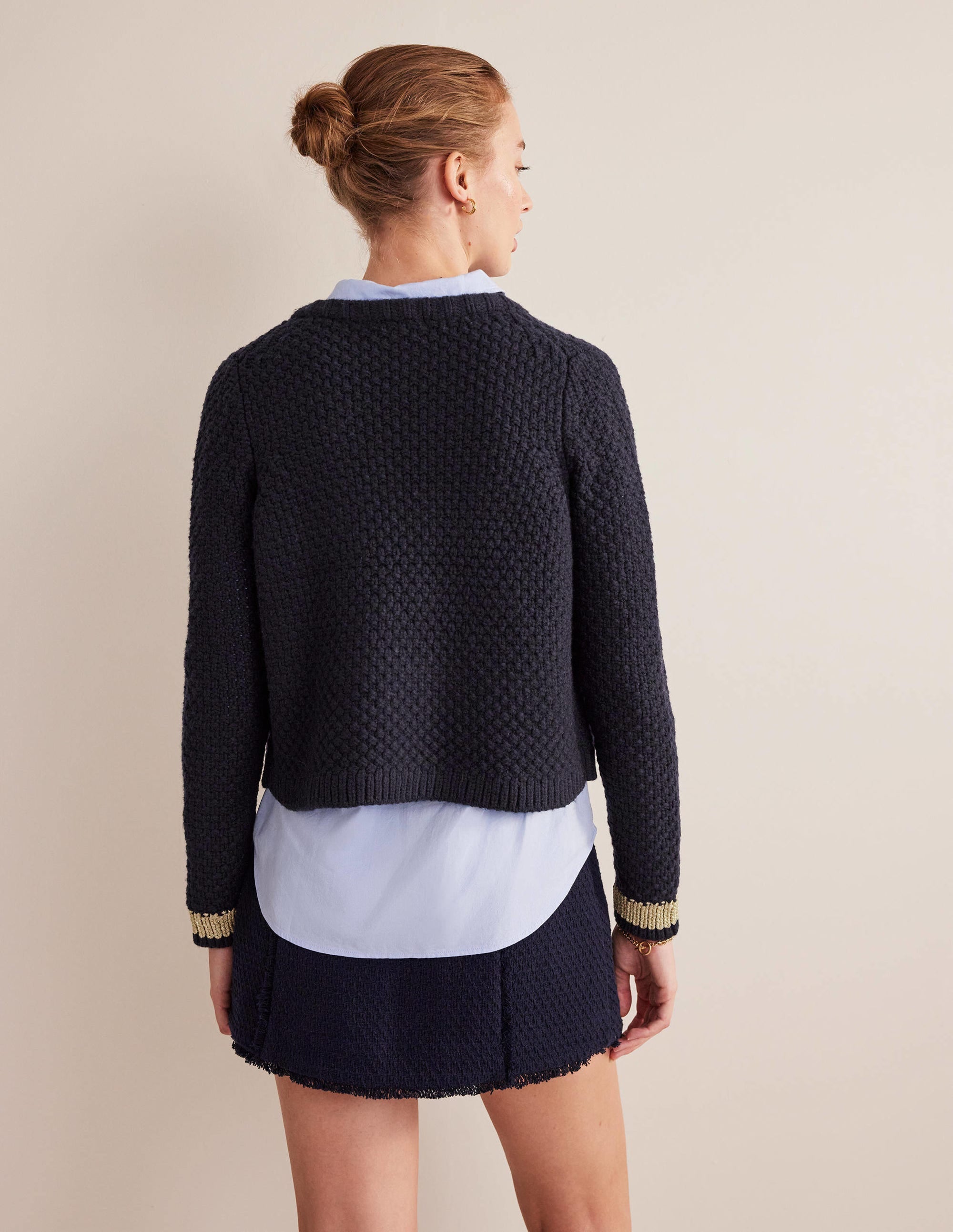 Strukturierter Grobstrick-Cardigan-Navy, Gold - Image 4