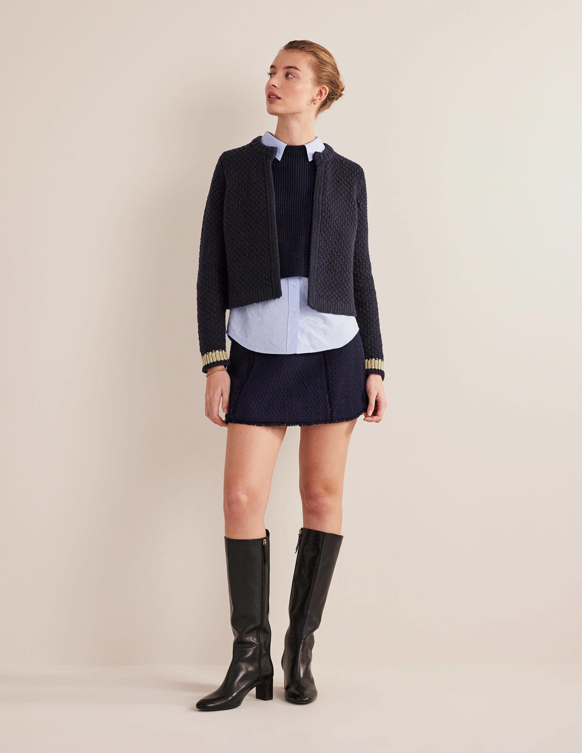Strukturierter Grobstrick-Cardigan-Navy, Gold - Image 5