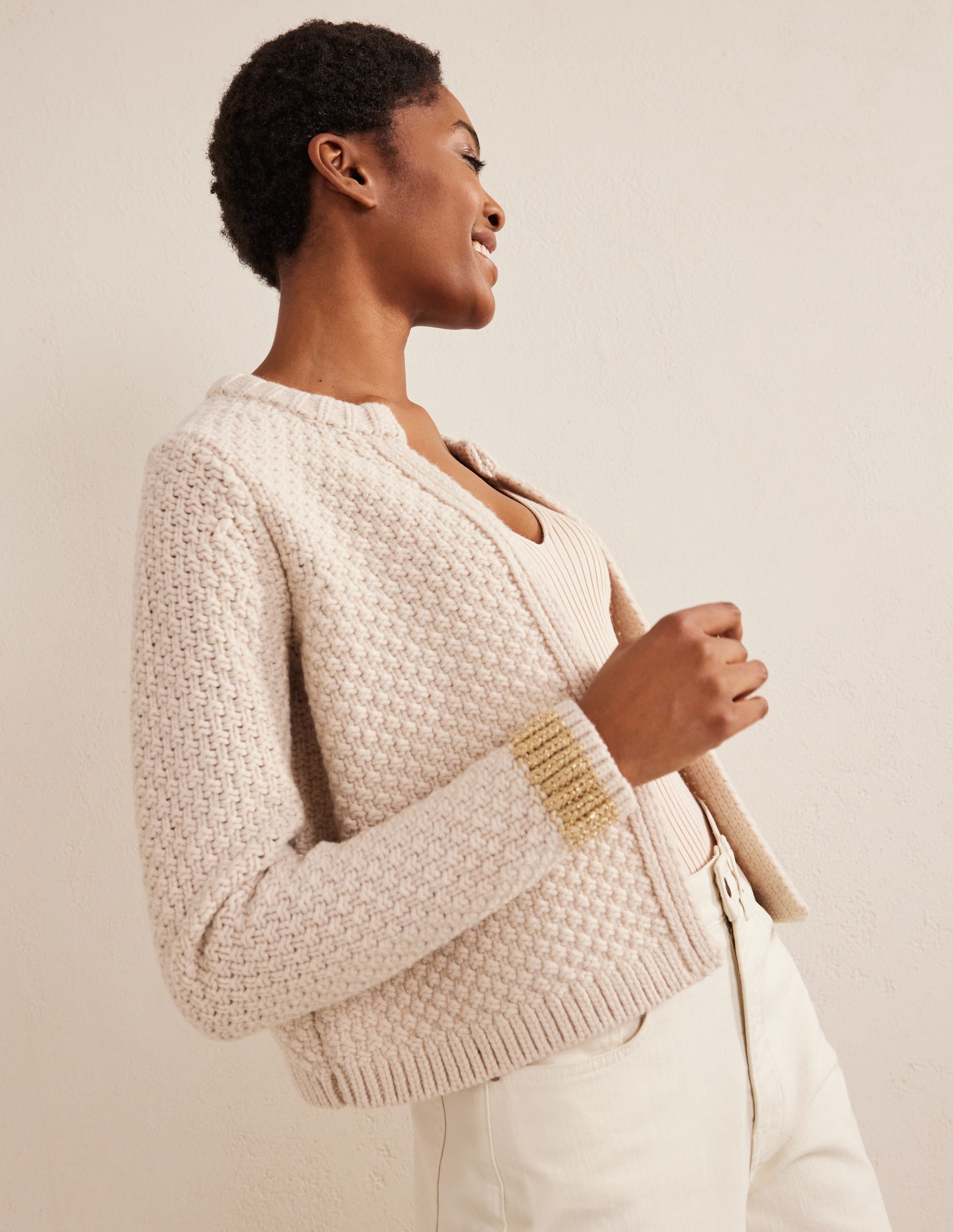 Gilet texturé en laine épaisse-Peau de mouton, doré - Image 1