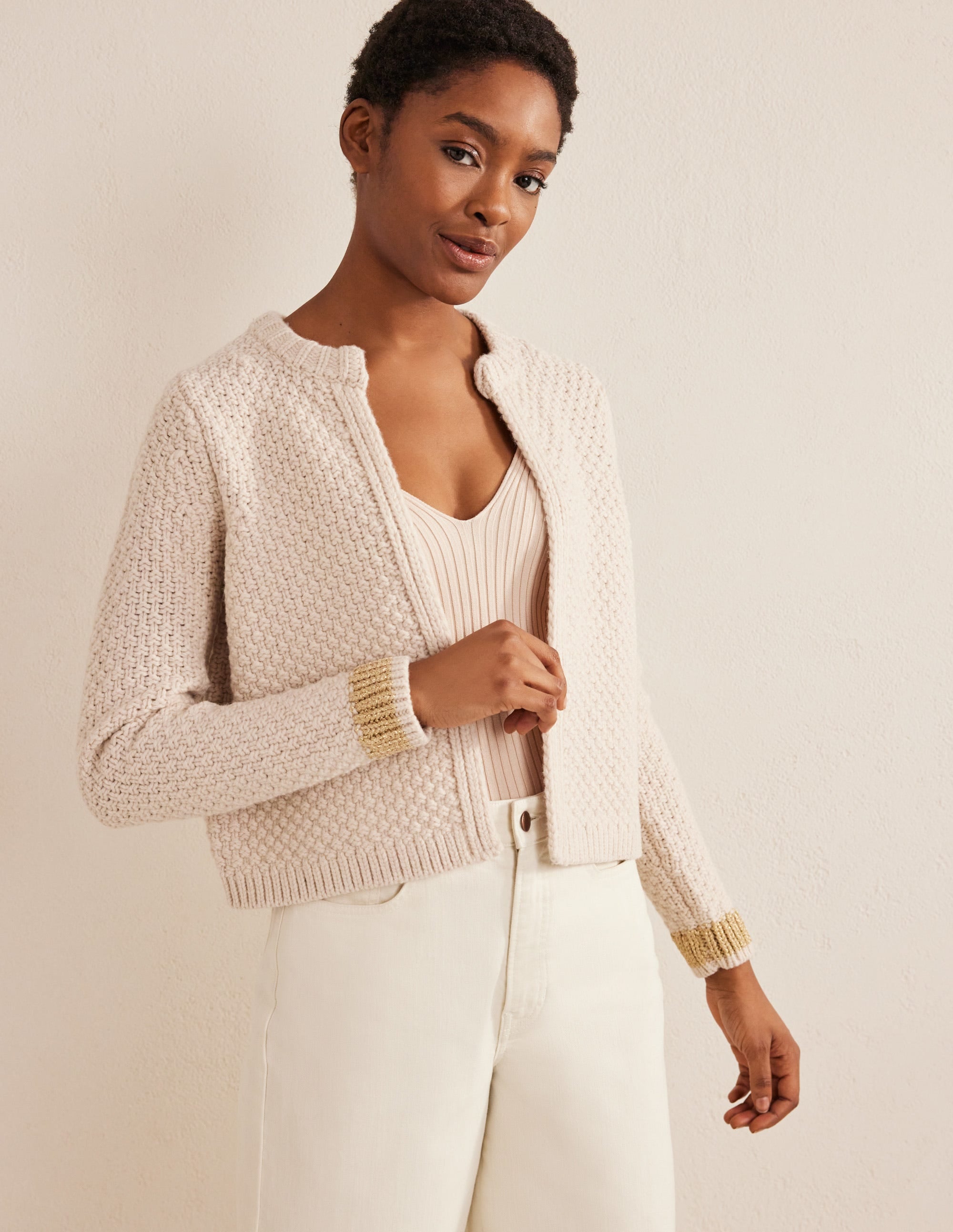 Gilet texturé en laine épaisse-Peau de mouton, doré - Image 4