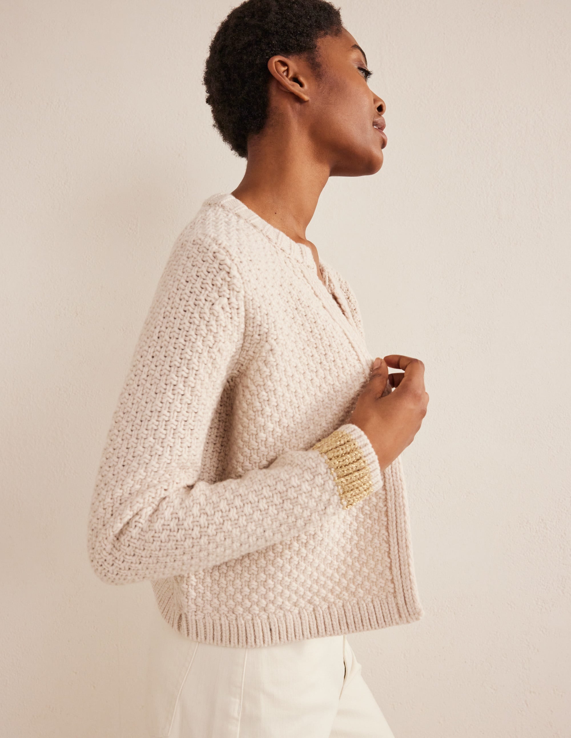 Gilet texturé en laine épaisse-Peau de mouton, doré - Image 6