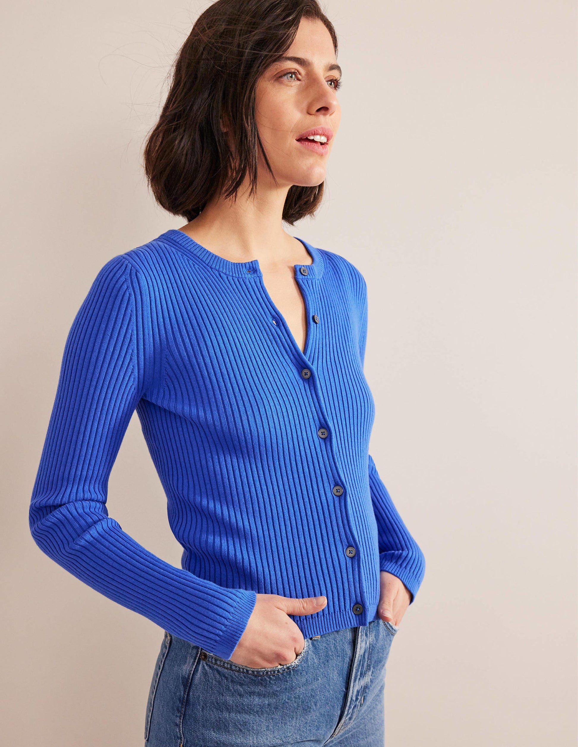 Cardigan mit Rippstrickdetail-Nebelblau-1