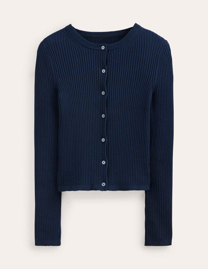 Cardigan mit Rippstrickdetail-Marineblau