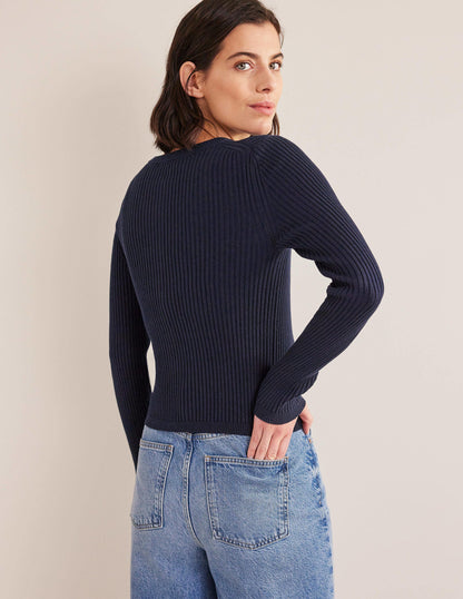Cardigan mit Rippstrickdetail-Marineblau