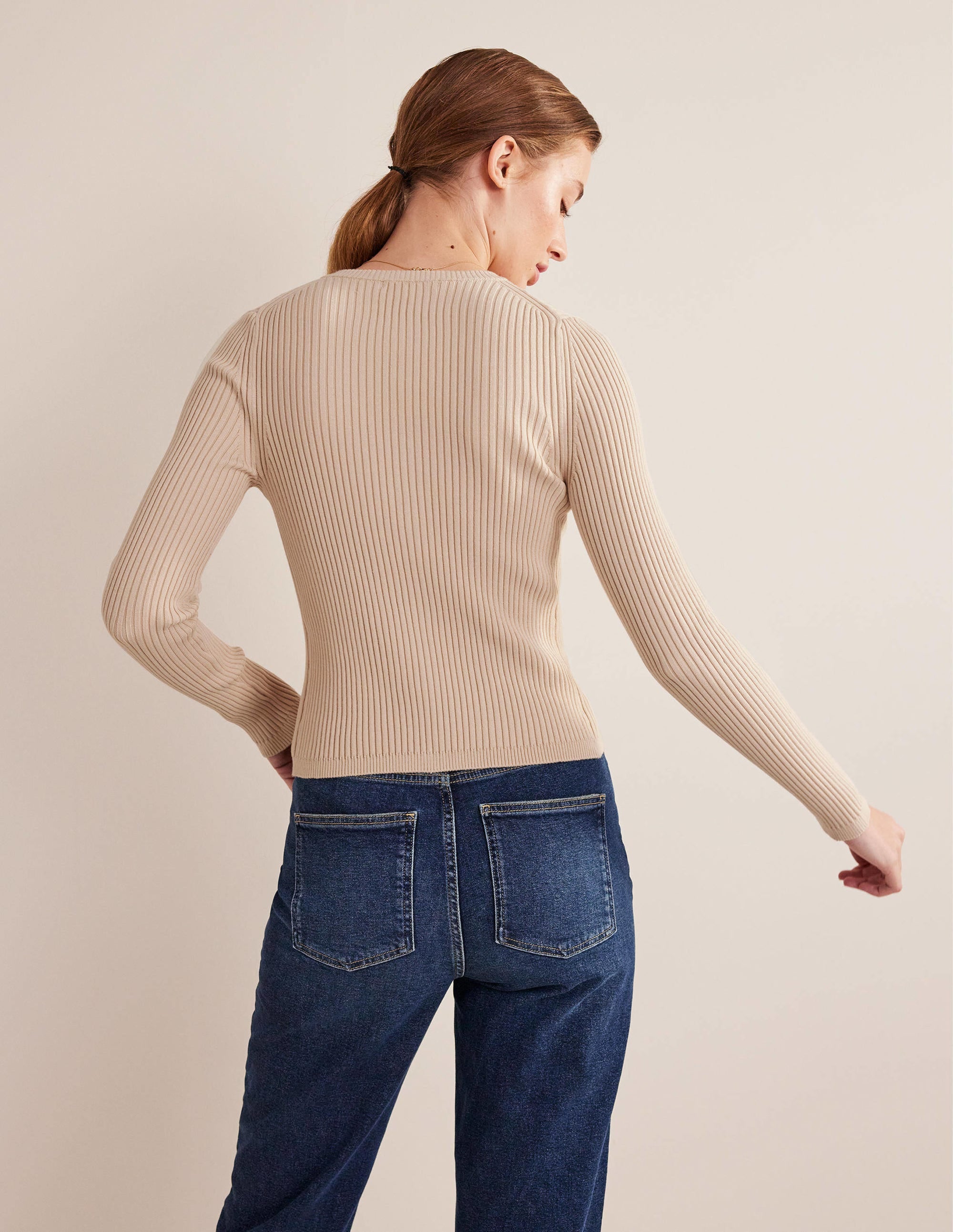 Cardigan mit Rippstrickdetail-Seilbraun - Image 3