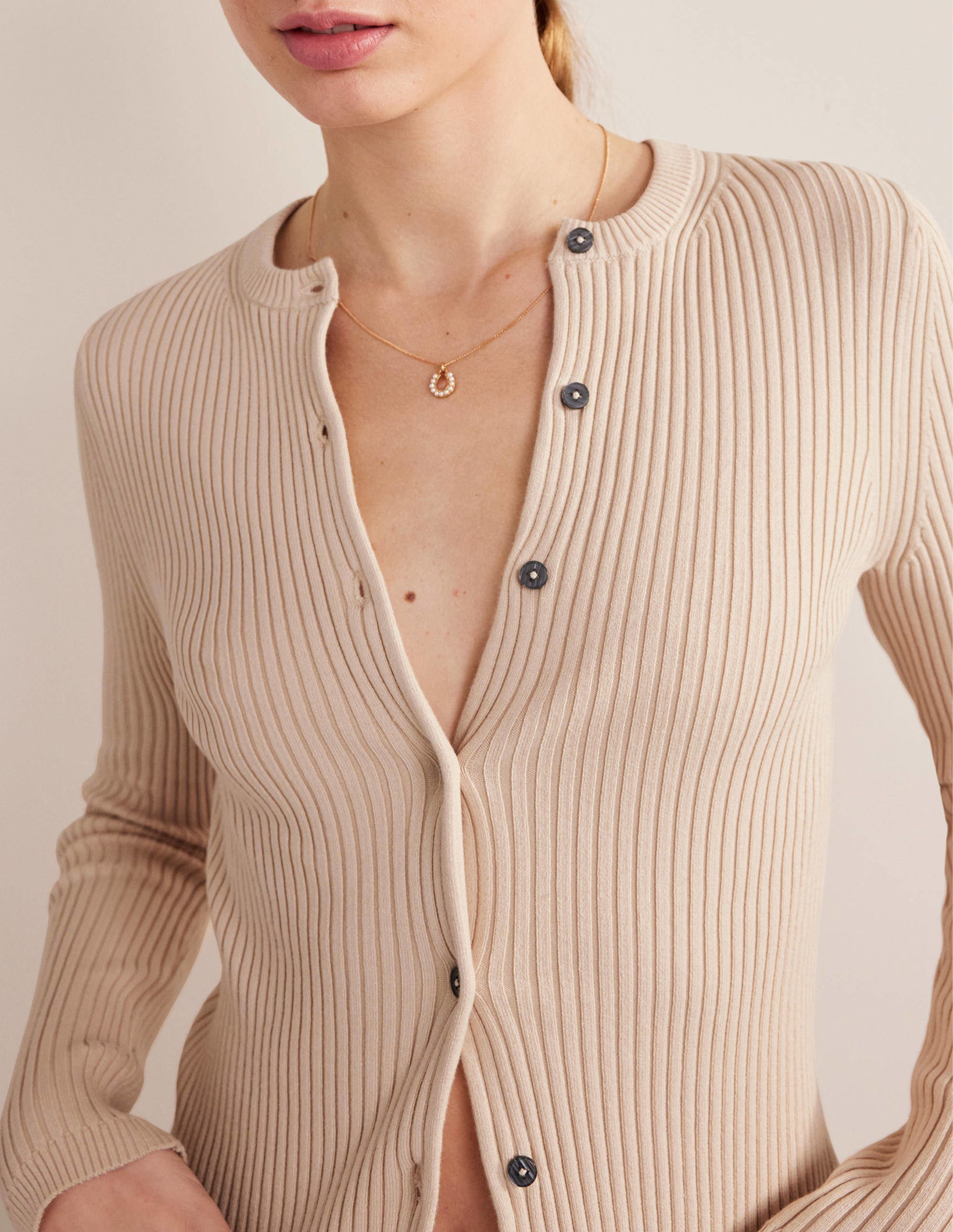 Cardigan mit Rippstrickdetail-Seilbraun - Image 4