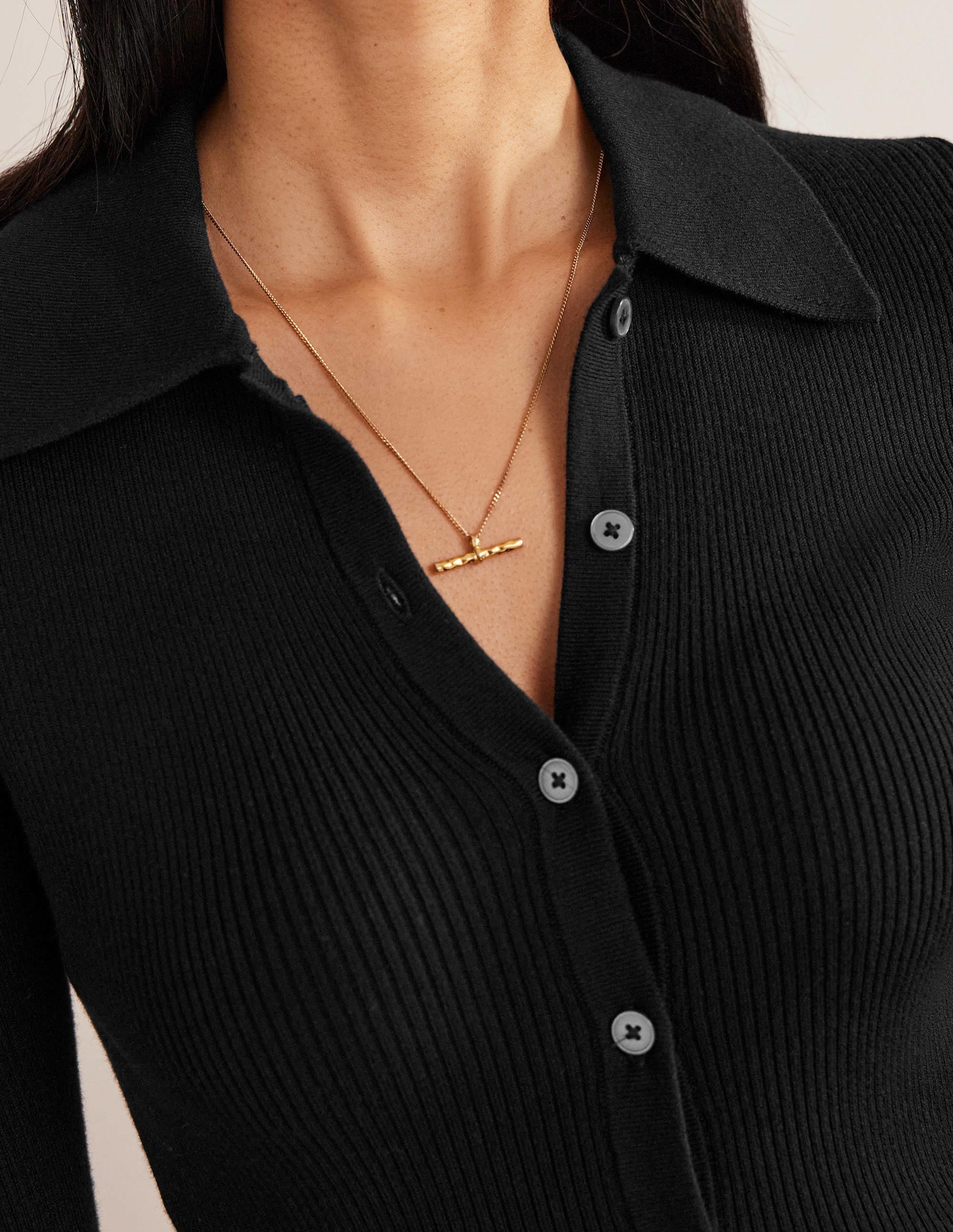 Chemise ajustée côtelée-Noir - Image 2