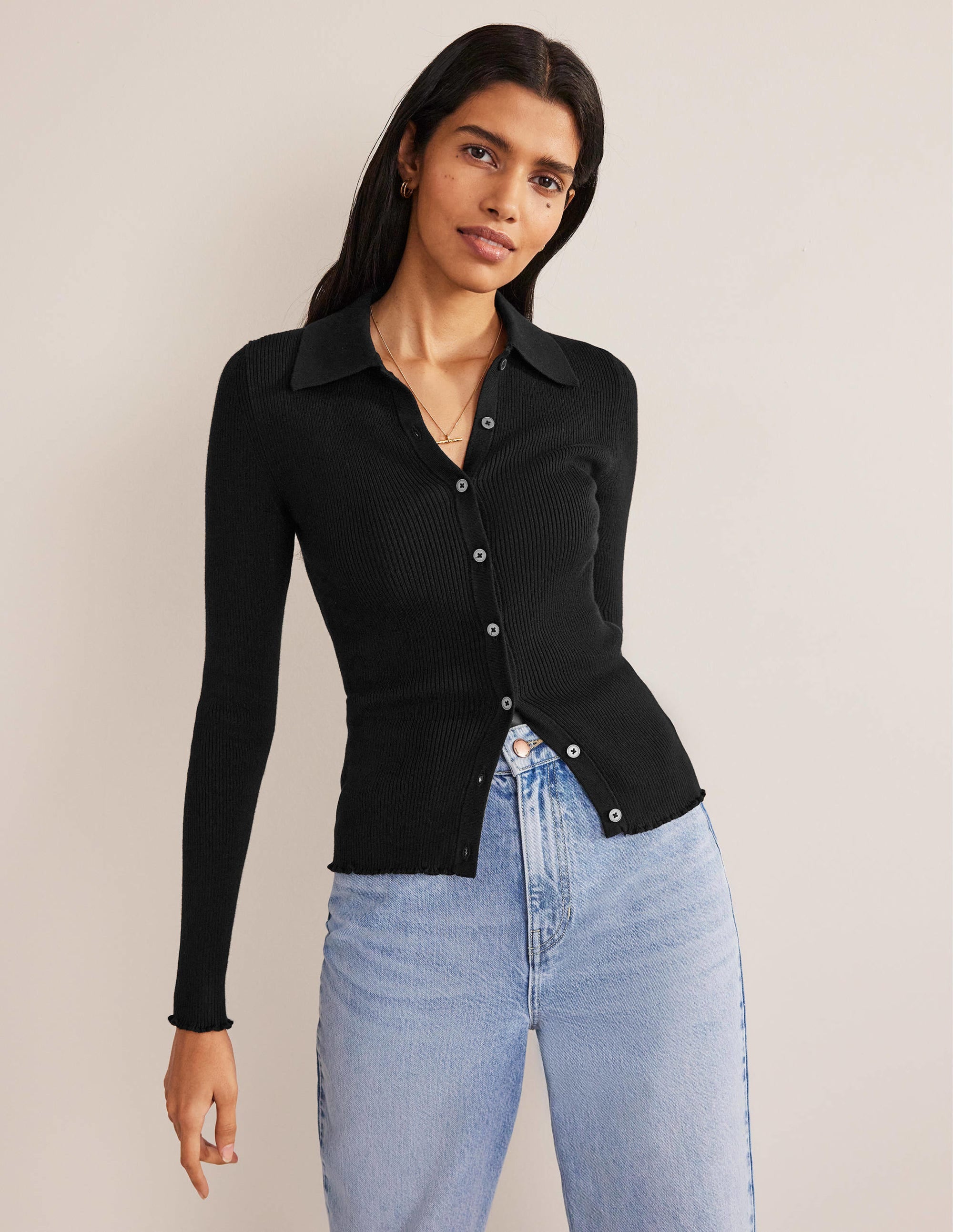 Chemise ajustée côtelée-Noir - Image 4