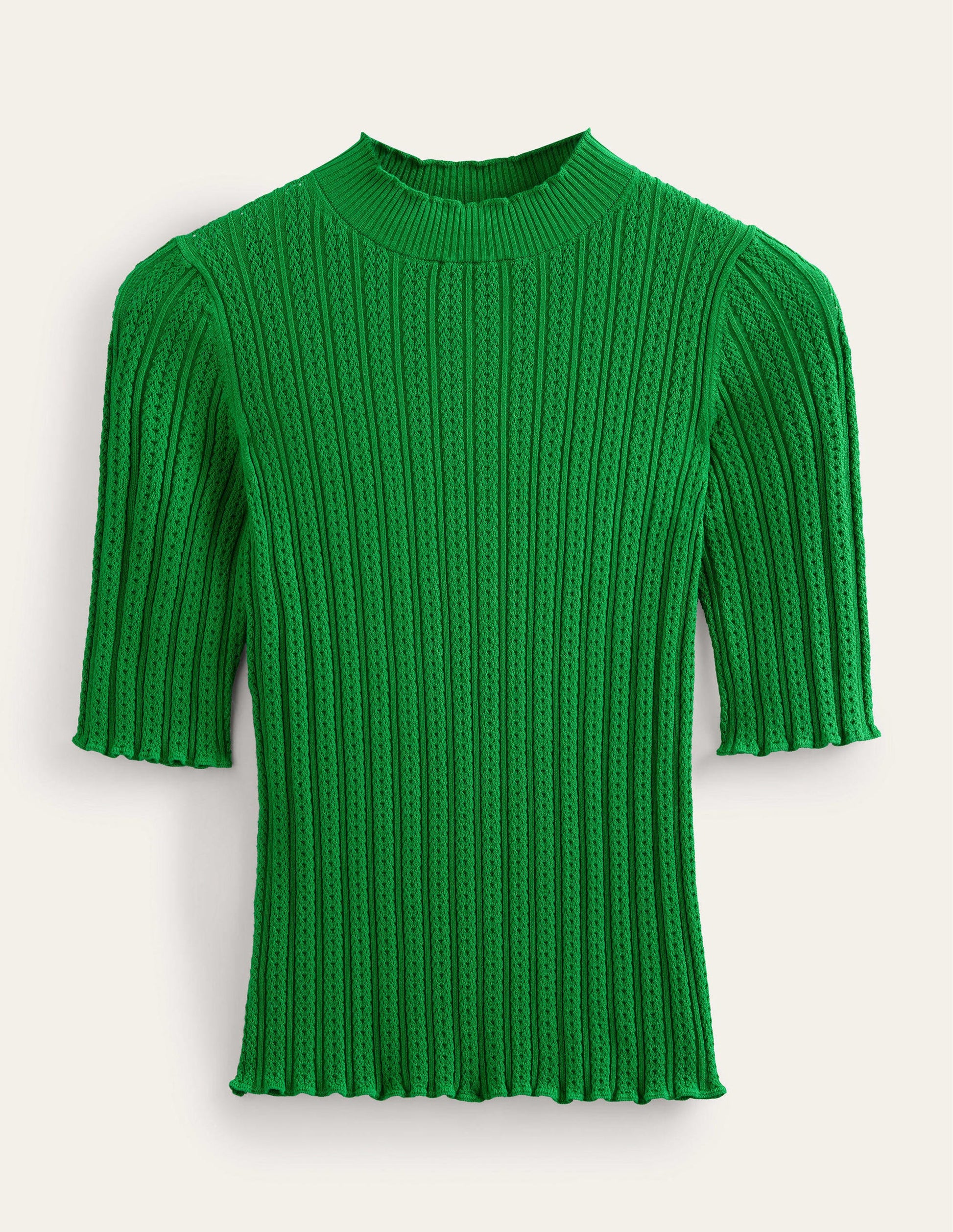 Geripptes T-Shirt mit hohem Kragen-Grün-5