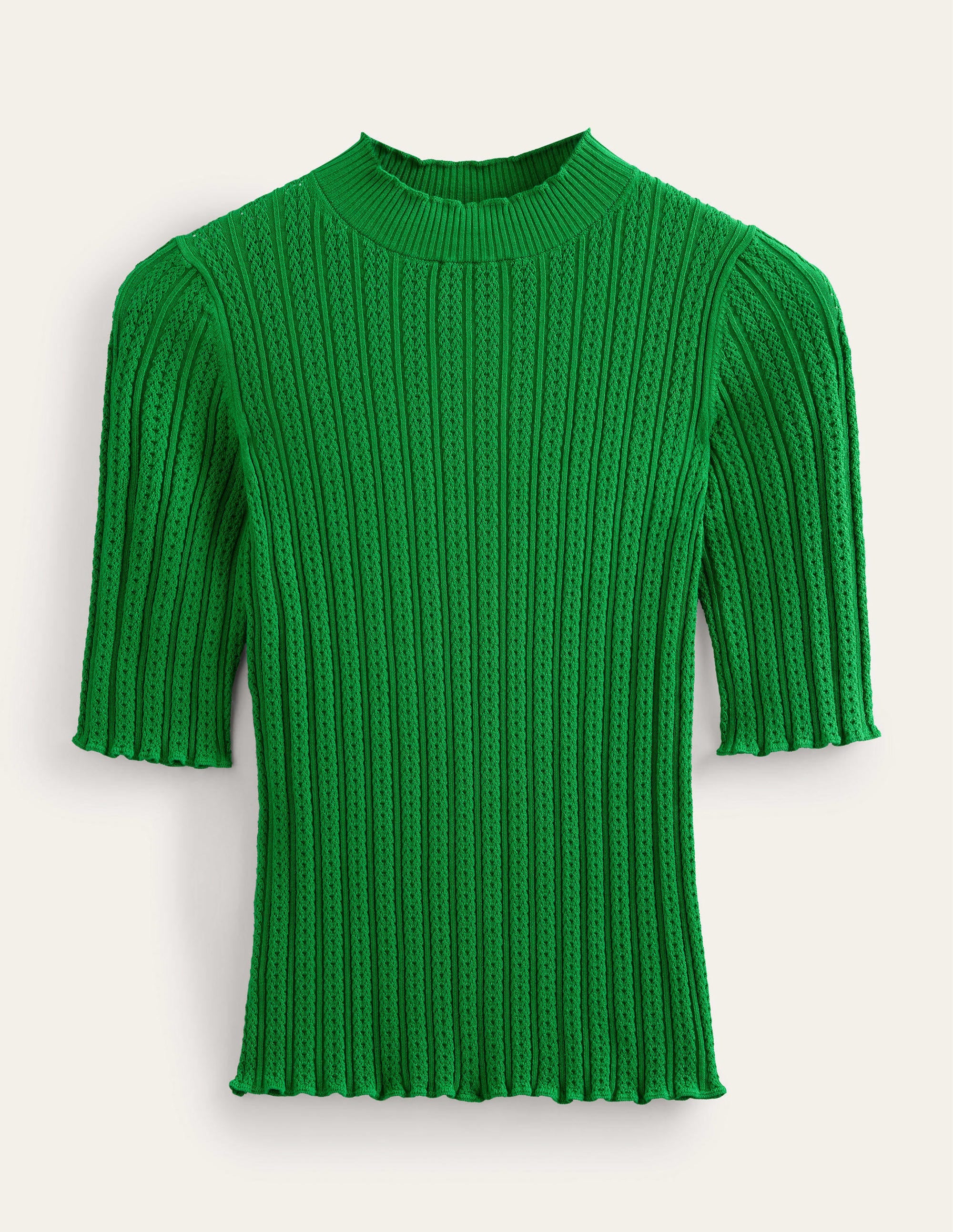 Geripptes T-Shirt mit hohem Kragen-Grün - Image 5