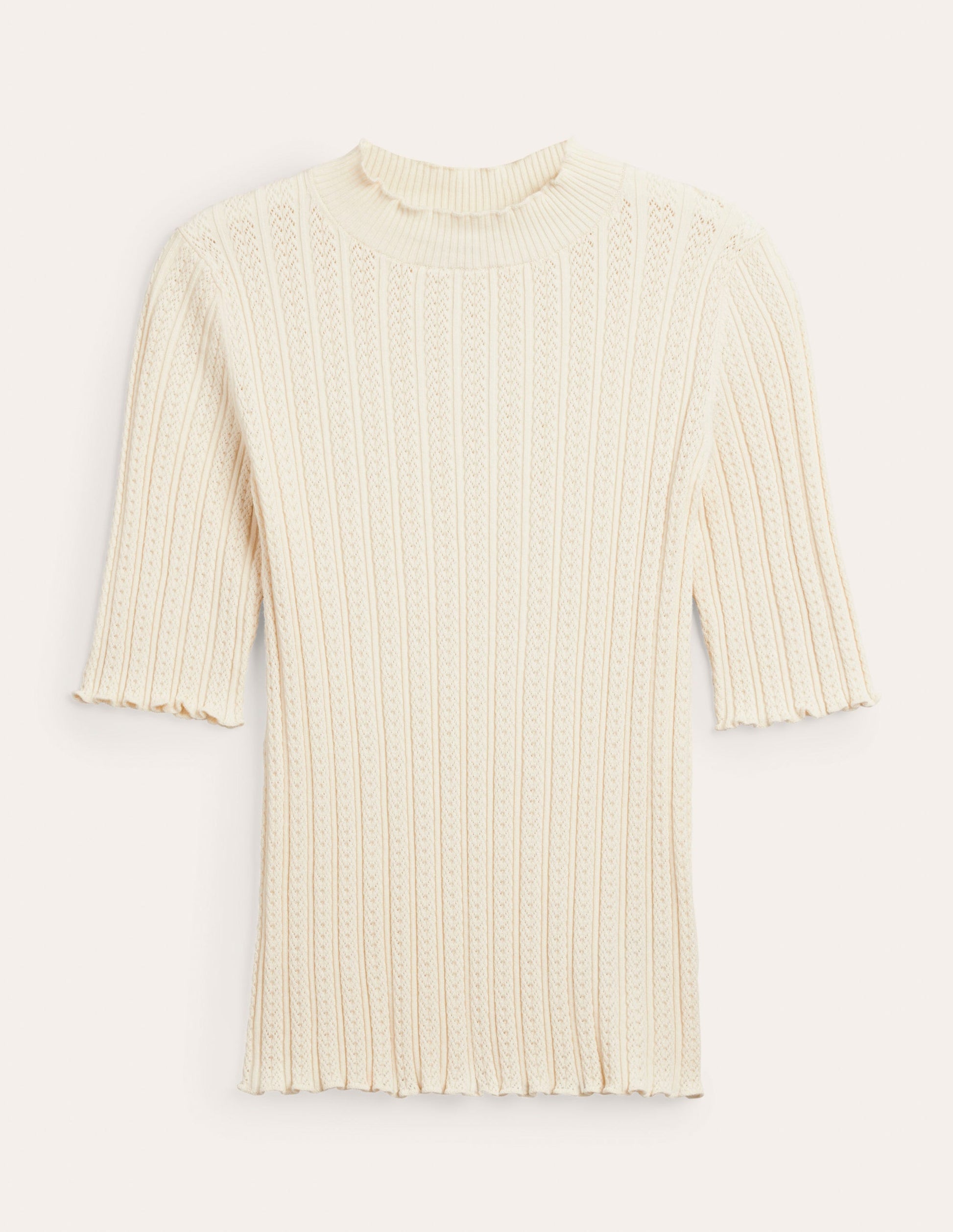 Geripptes T-Shirt mit hohem Kragen-Warmes Naturweiß-6