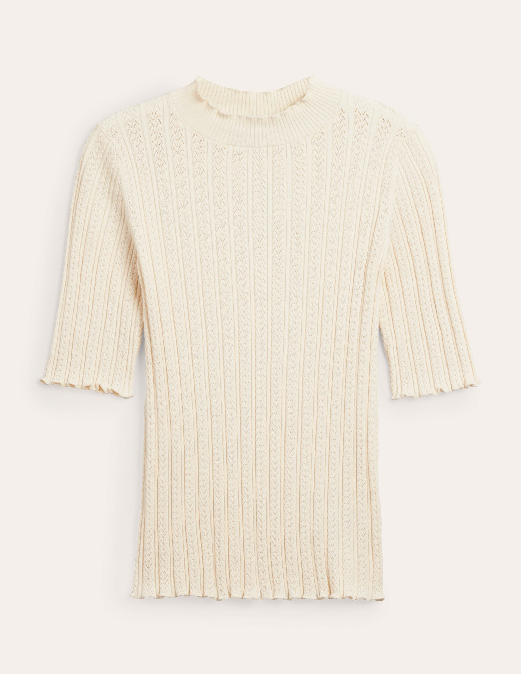 Geripptes T-Shirt mit hohem Kragen-Warmes Naturweiß - Image 6