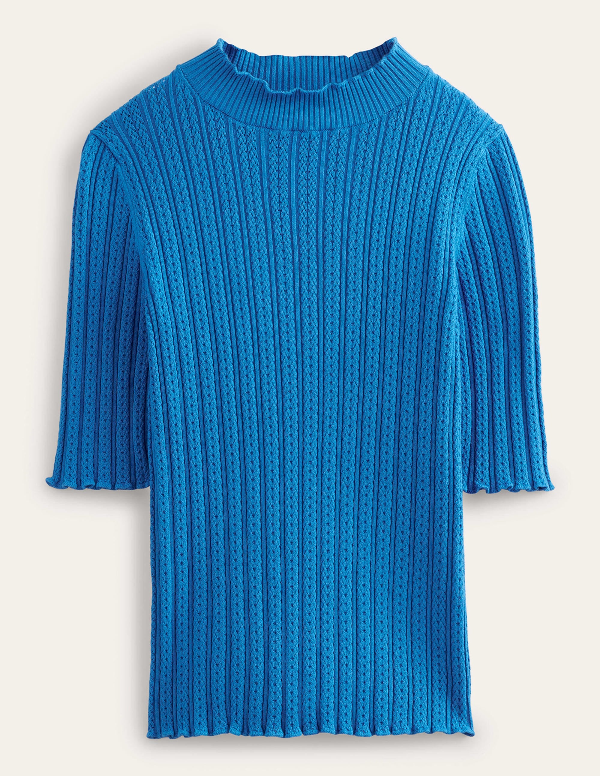 Geripptes T-Shirt mit hohem Kragen-Nebelblau - Image 5
