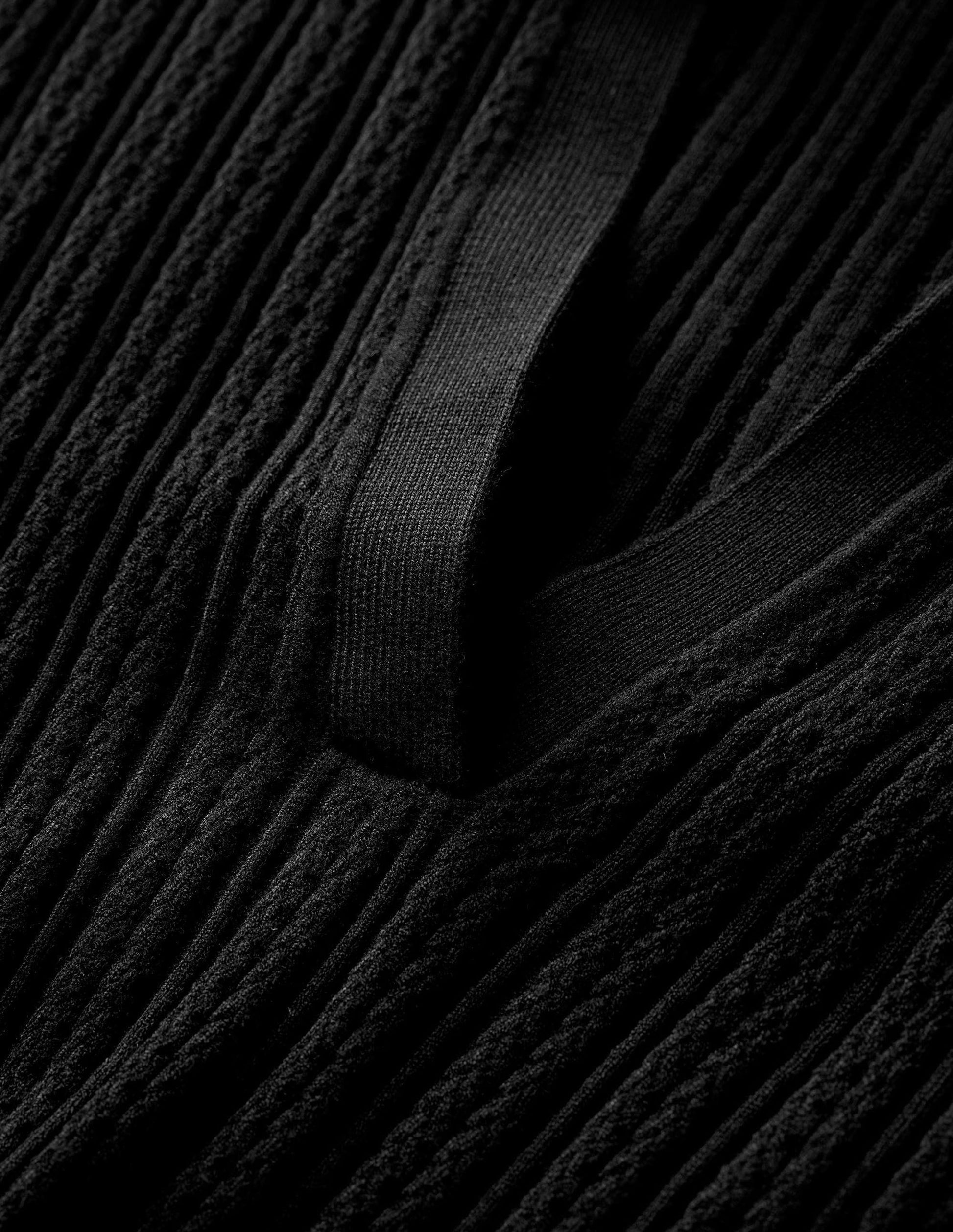 Rippstrick-T-Shirt mit Kragen-Schwarz-6