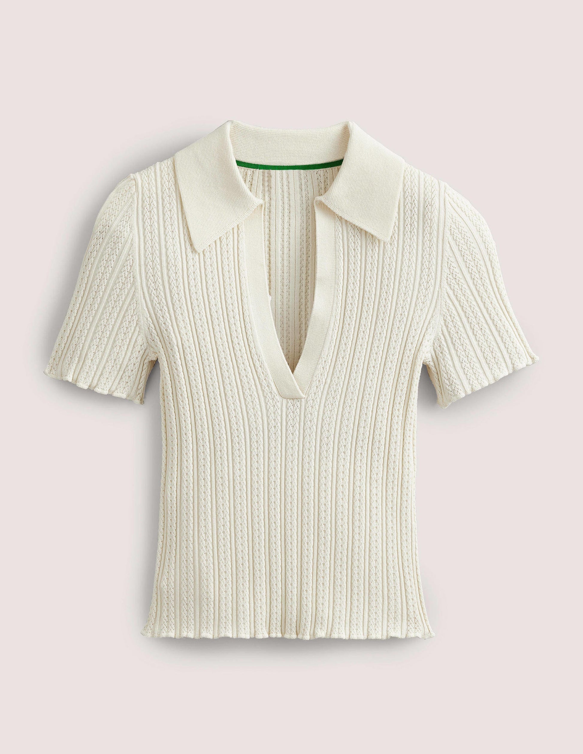 Rippstrick-T-Shirt mit Kragen-Warmes Naturweiß-9