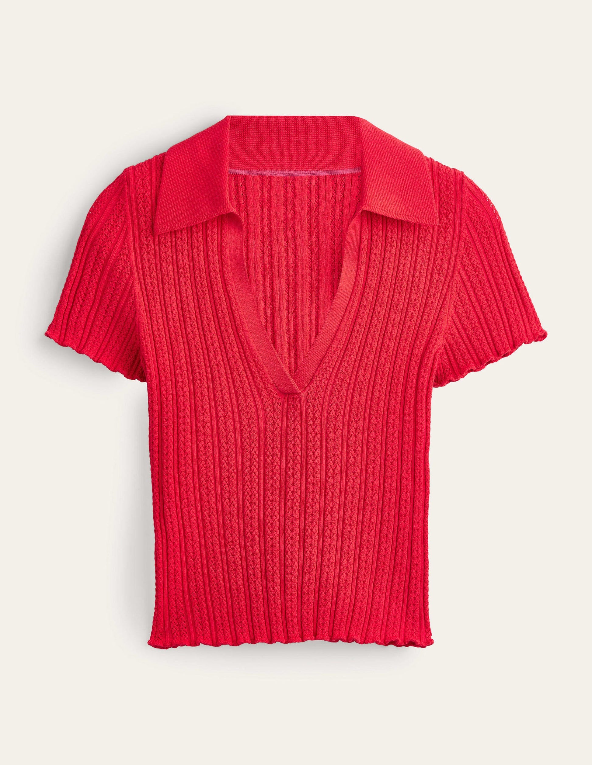 T-shirt côtelé à col-Rouge tarte aux fraises-5