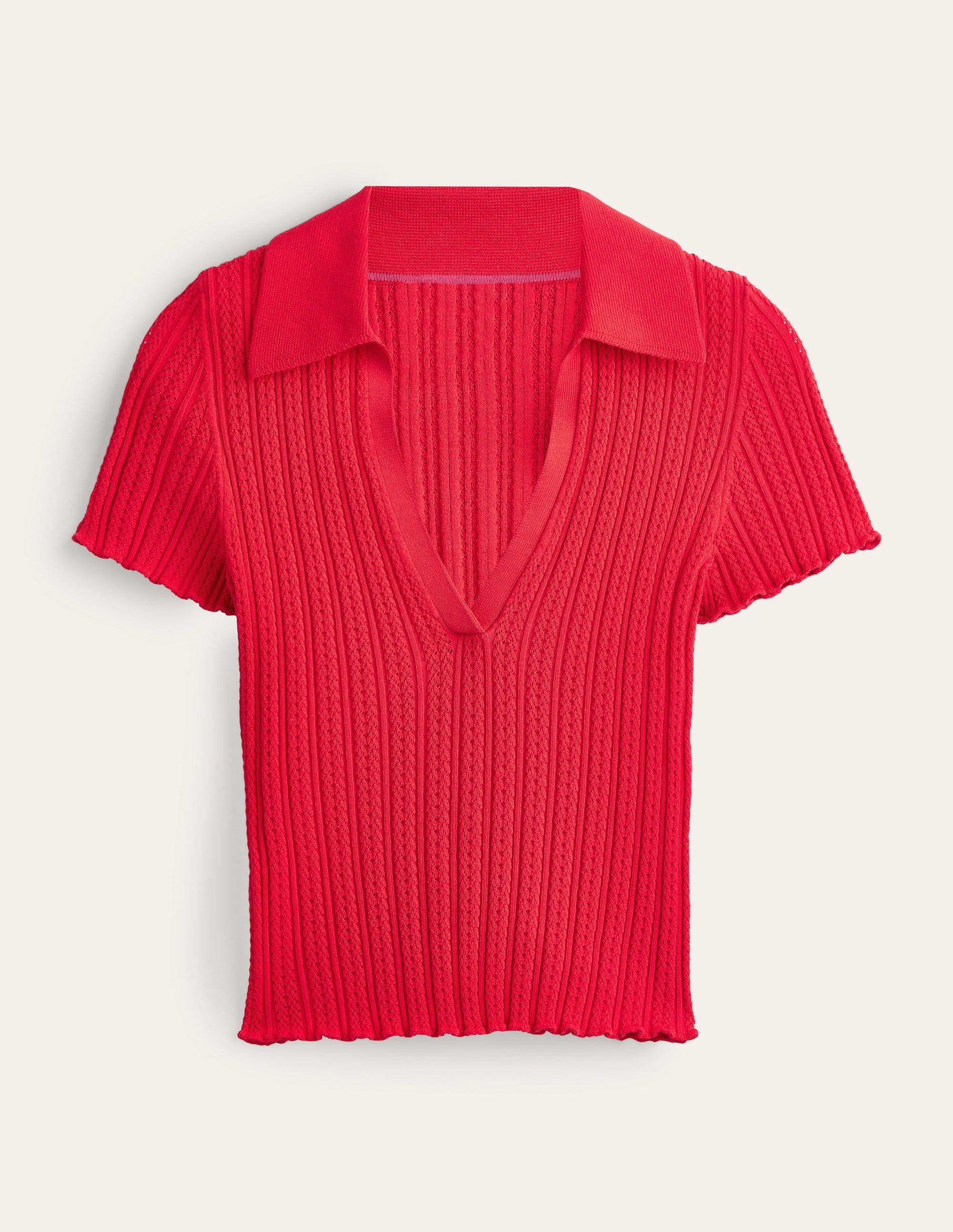 T-shirt côtelé à col-Rouge tarte aux fraises - Image 5