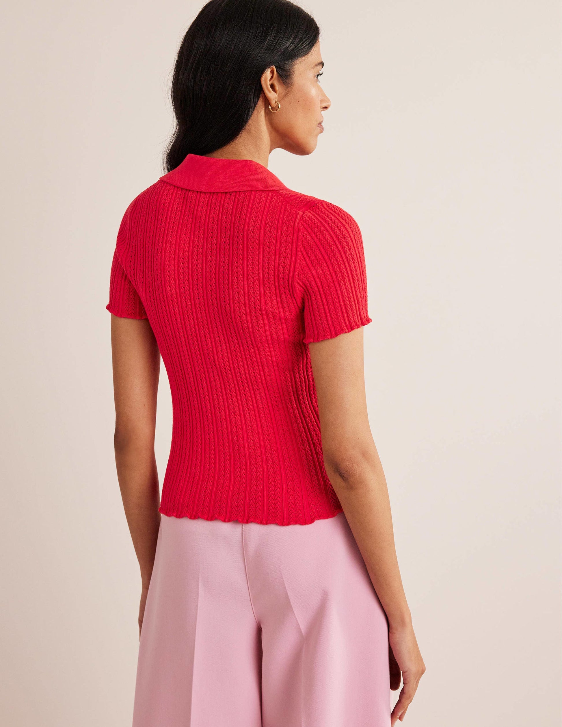T-shirt côtelé à col-Rouge tarte aux fraises-3