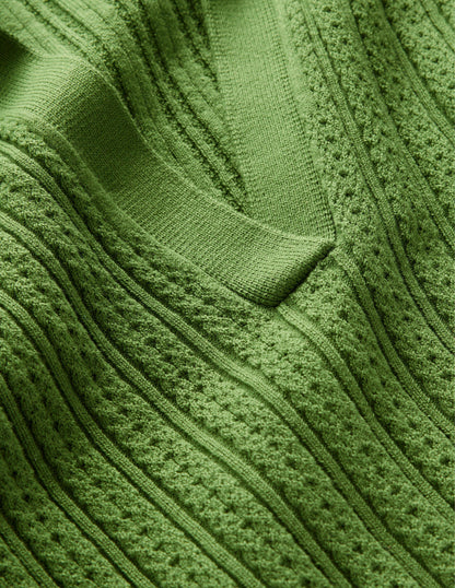 Rippstrick-T-Shirt mit Kragen-Parkgrün-6