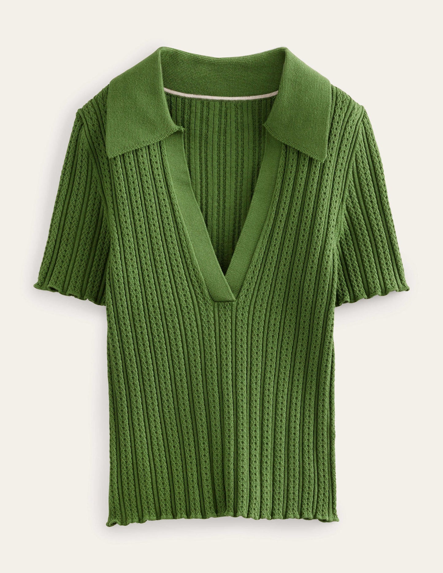 Rippstrick-T-Shirt mit Kragen-Parkgrün