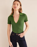 Ribbed Pointelle Collared Top-Park Ranger