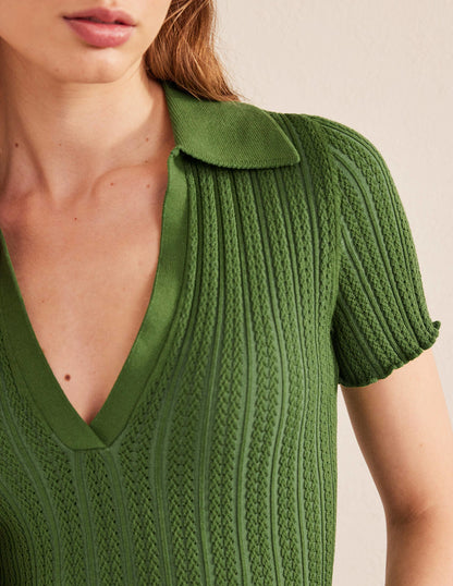 Rippstrick-T-Shirt mit Kragen-Parkgrün-2