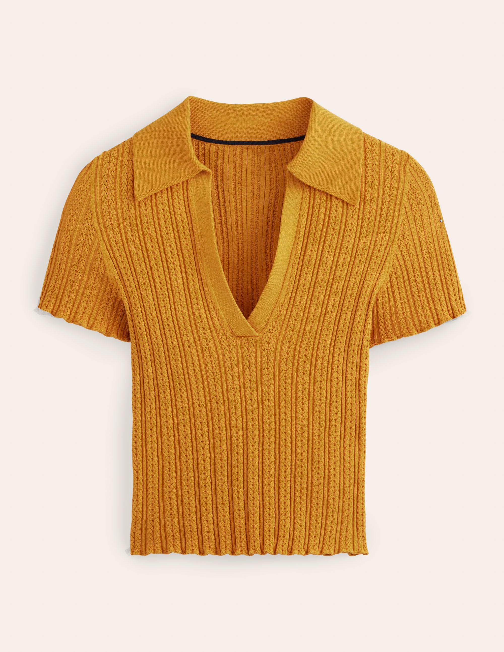 T-shirt côtelé à col-Doré moisson - Image 3