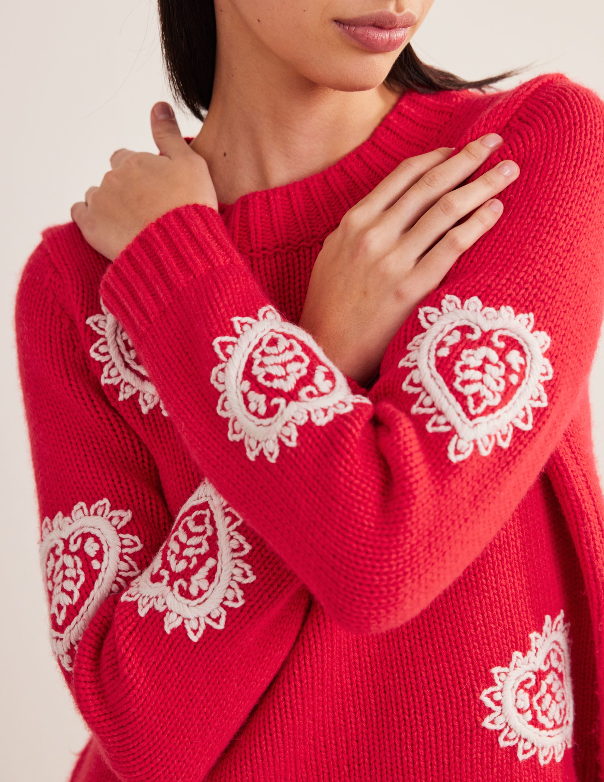 Grobstrick-Pullover mit Stickerei-Erdbeerkuchenrot - Image 2