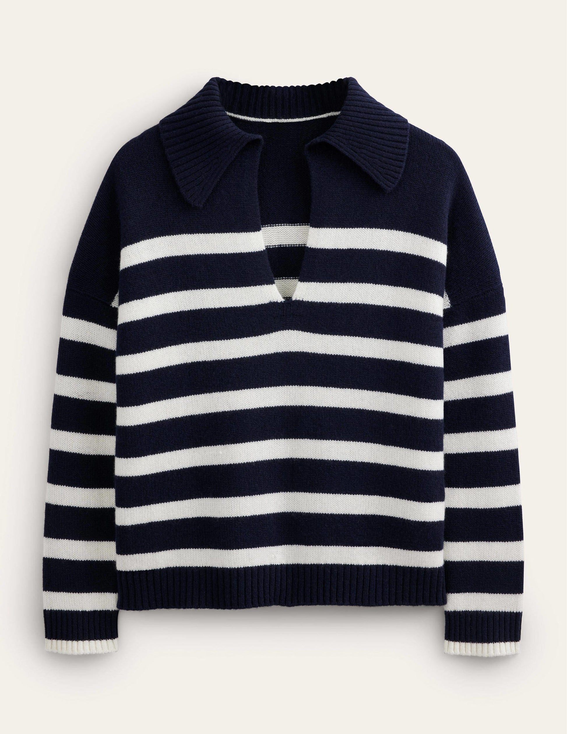 Kaschmirpullover mit Kragen-Marineblau/Naturweiß, Gestreift-7
