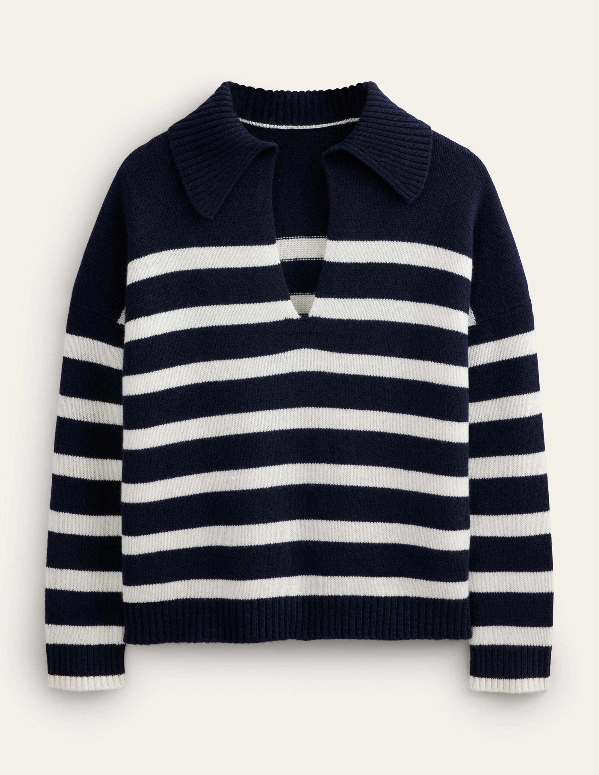 Kaschmirpullover mit Kragen-Marineblau/Naturweiß, Gestreift - Image 7