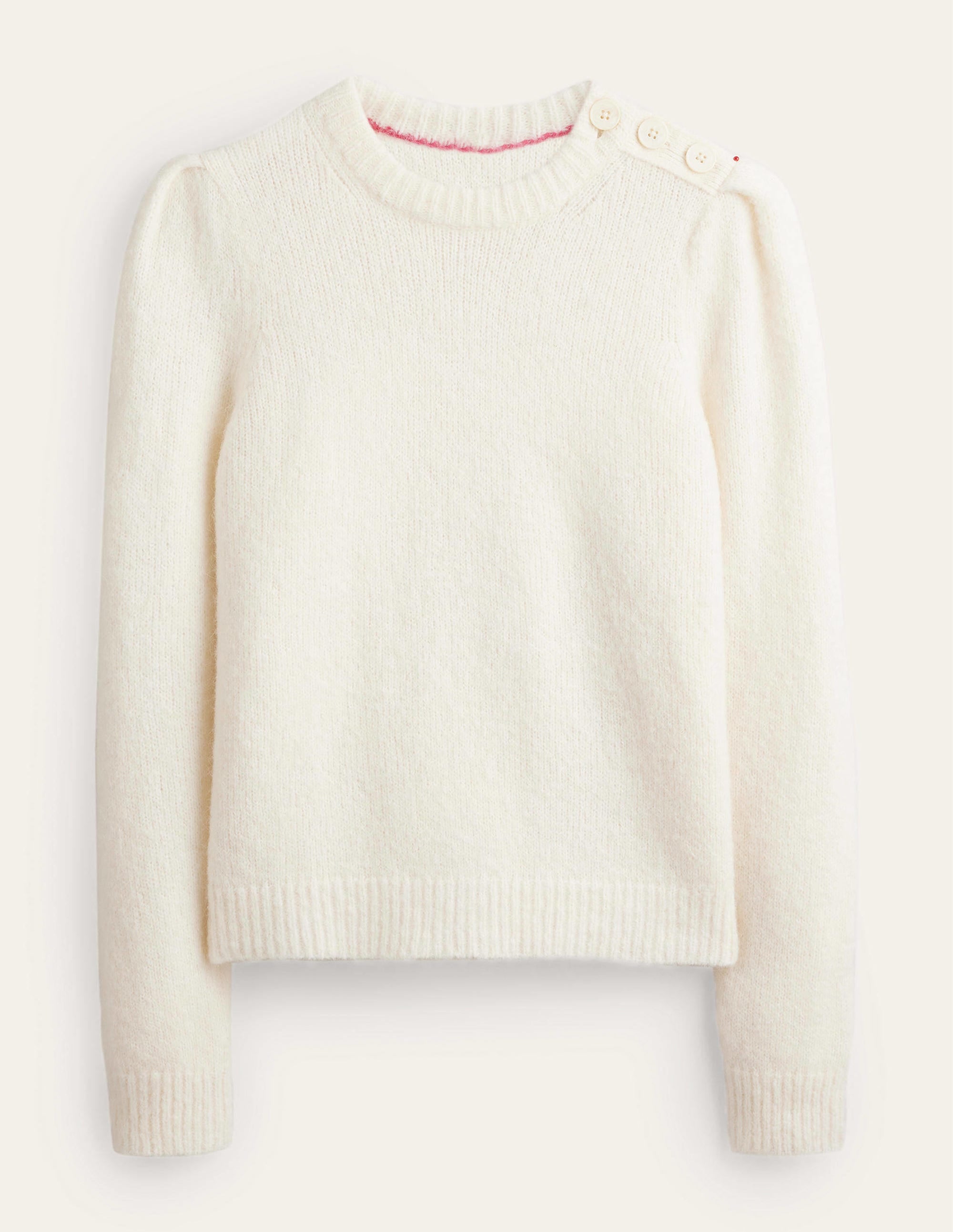 Fluffy Button Shoulder Jumper-Warm Ivory - Image 5