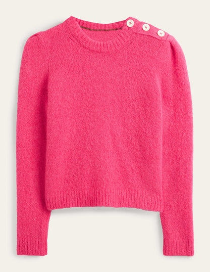 Pullover mit Knöpfen an der Schulter-Dunkelrosa