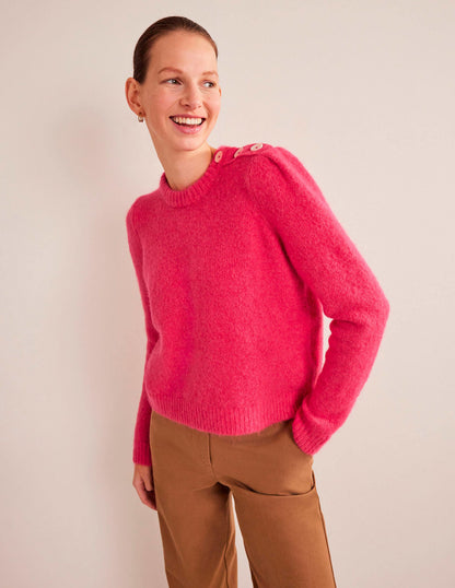 Pullover mit Knöpfen an der Schulter-Dunkelrosa