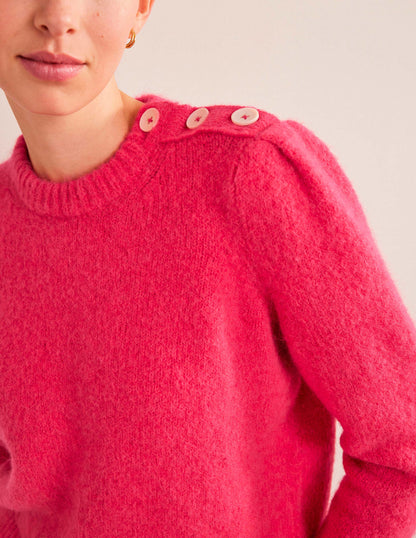 Pullover mit Knöpfen an der Schulter-Dunkelrosa