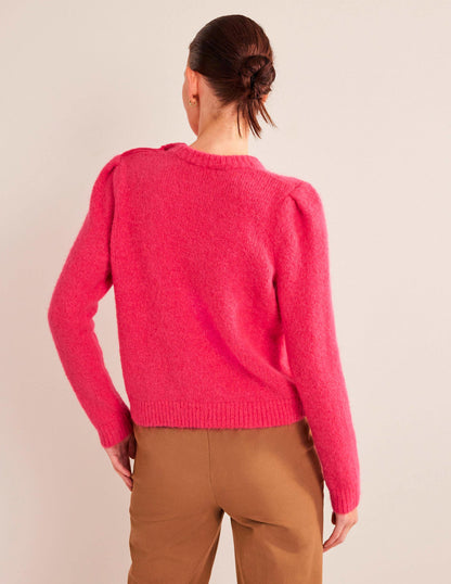 Pullover mit Knöpfen an der Schulter-Dunkelrosa