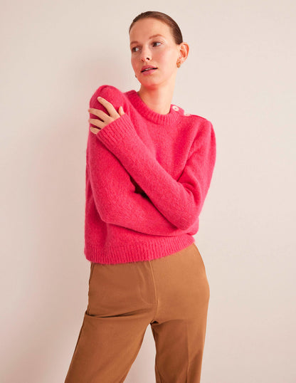 Pullover mit Knöpfen an der Schulter-Dunkelrosa