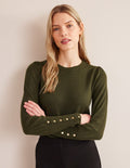 Merinopullover mit Manschetten zum Knöpfen-Khaki