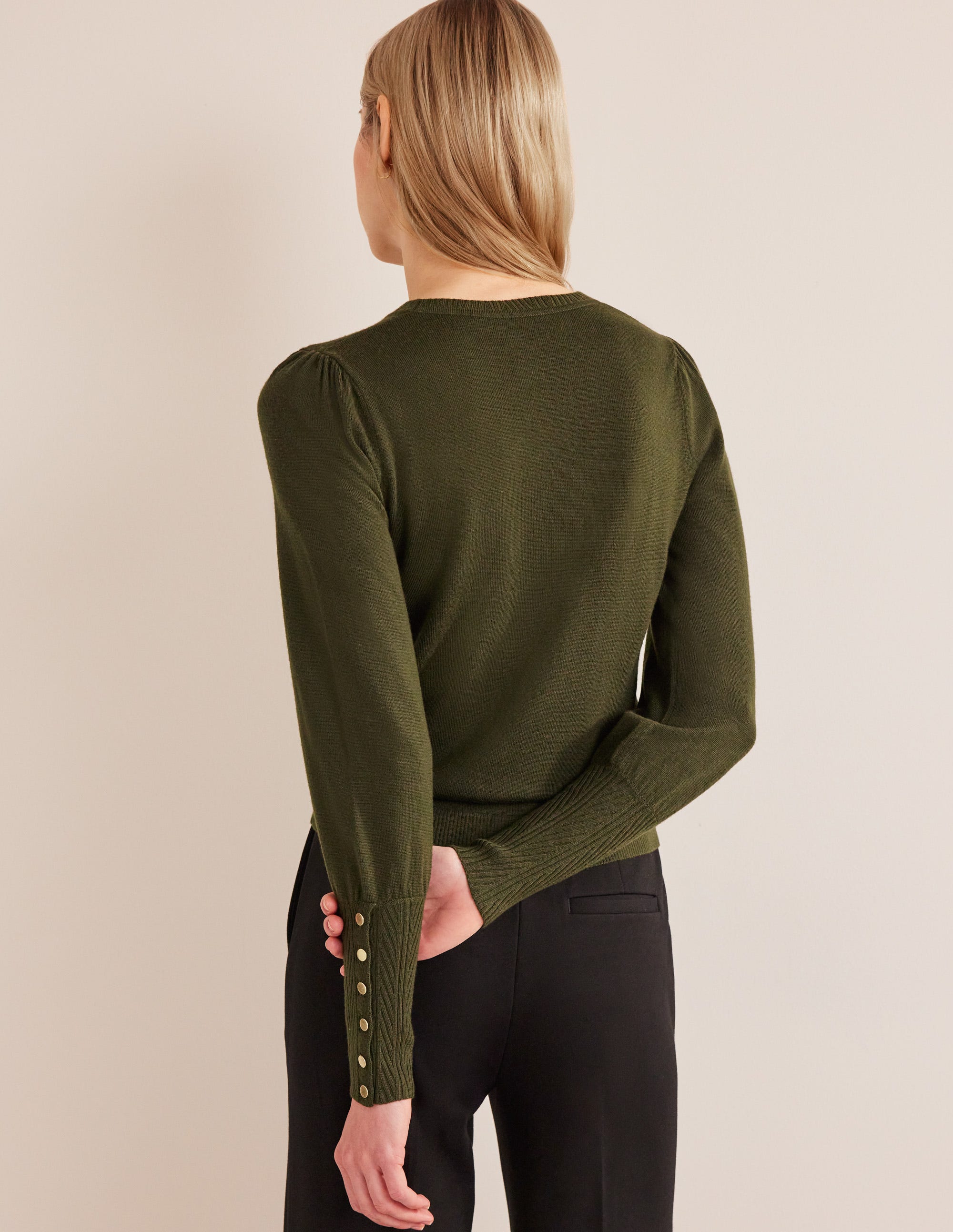 Merinopullover mit Manschetten zum Knöpfen-Khaki - Image 3