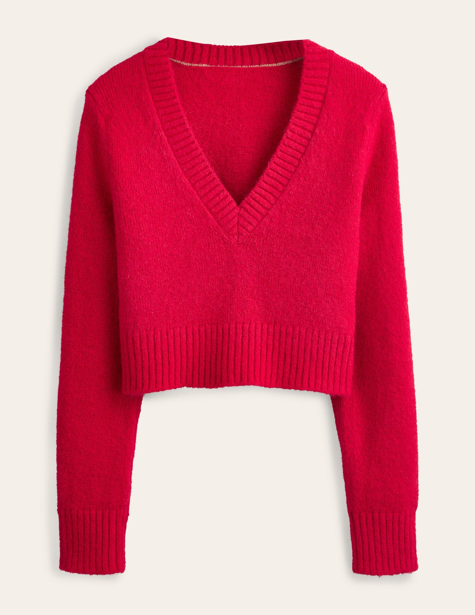 Kurz geschnittener Pullover mit V-Ausschnitt-Purpurrot-5